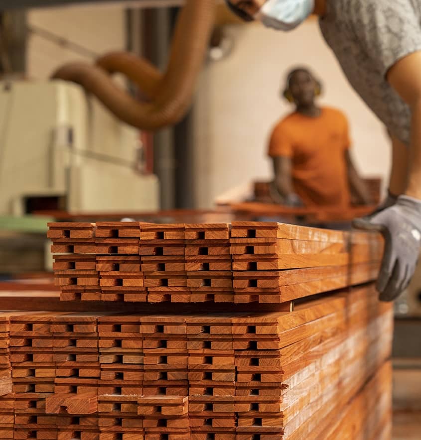 Stacked Padauk wood planks